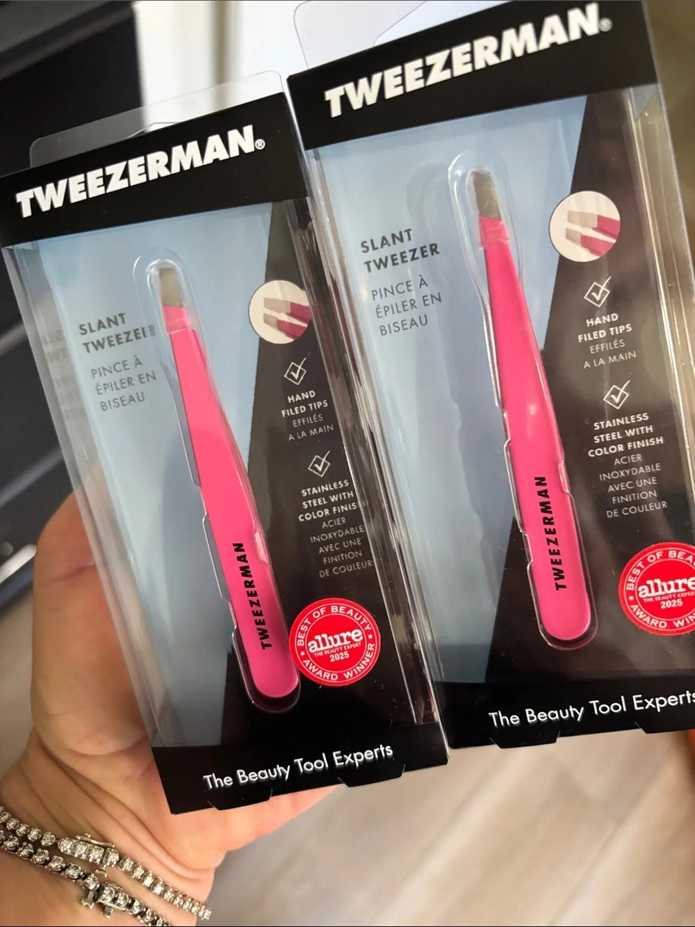 2 Pair NIB Tweezerman Slant Tweezer in Bright Pink